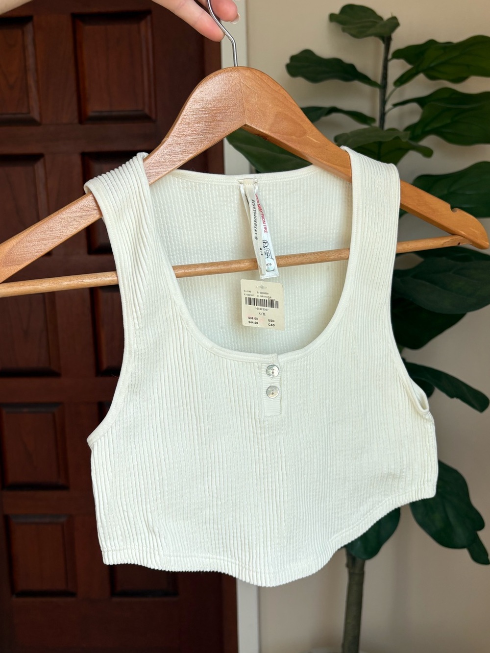 Anthropologie White Ribbed Henley Crop Tank NWT size S/M